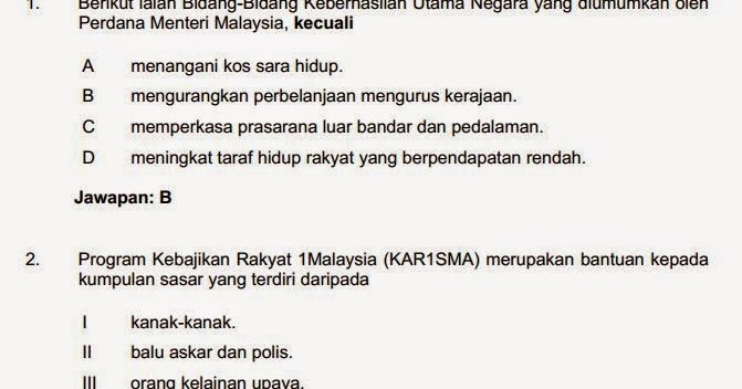 Contoh Soalan Ujian Psikometrik Tingkatan 1 - Selangor a