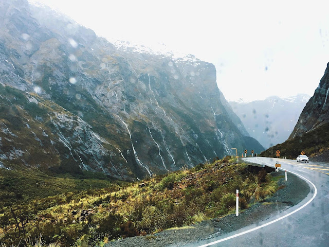 road, rocky mountains, rainfall