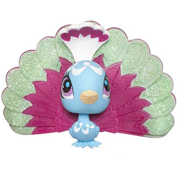 Littlest Pet Shop~#3006~Peacock Bird~Blue Fuchsia White~Green Glitter~Pink Eyes 
