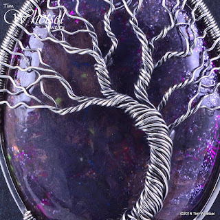 Glow in the dark purple orgonite tree of life wire wrapped pendant by Tim Whetsel