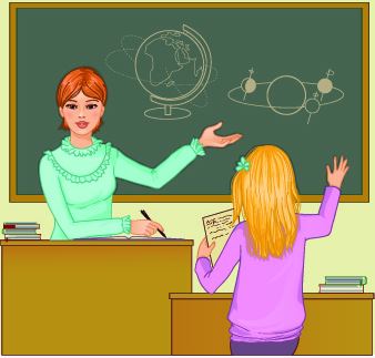 profesora con niña en clase