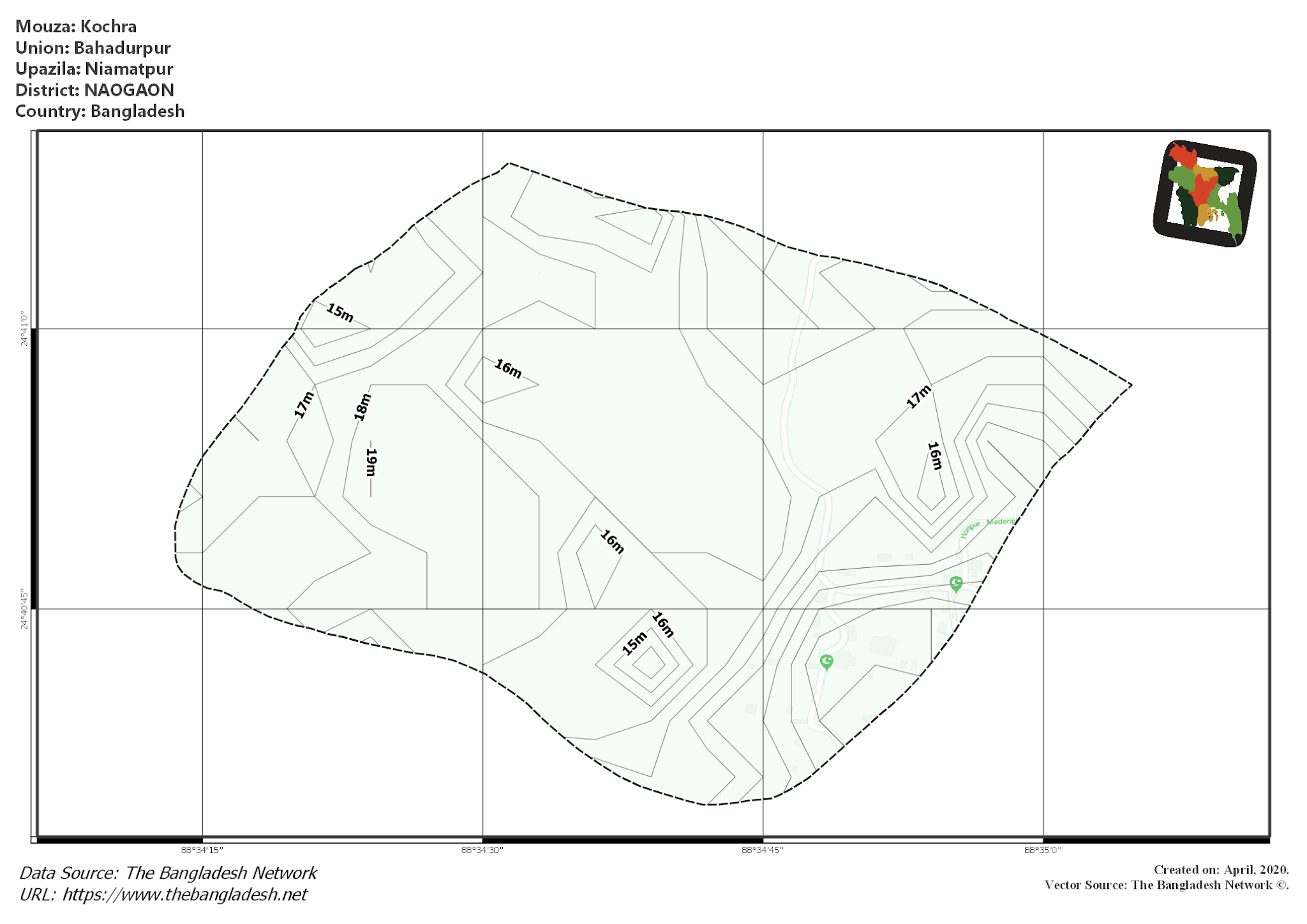 Map of Kochra Mouza of Niamatpur Upazila, NAOGAON, Bangladesh.