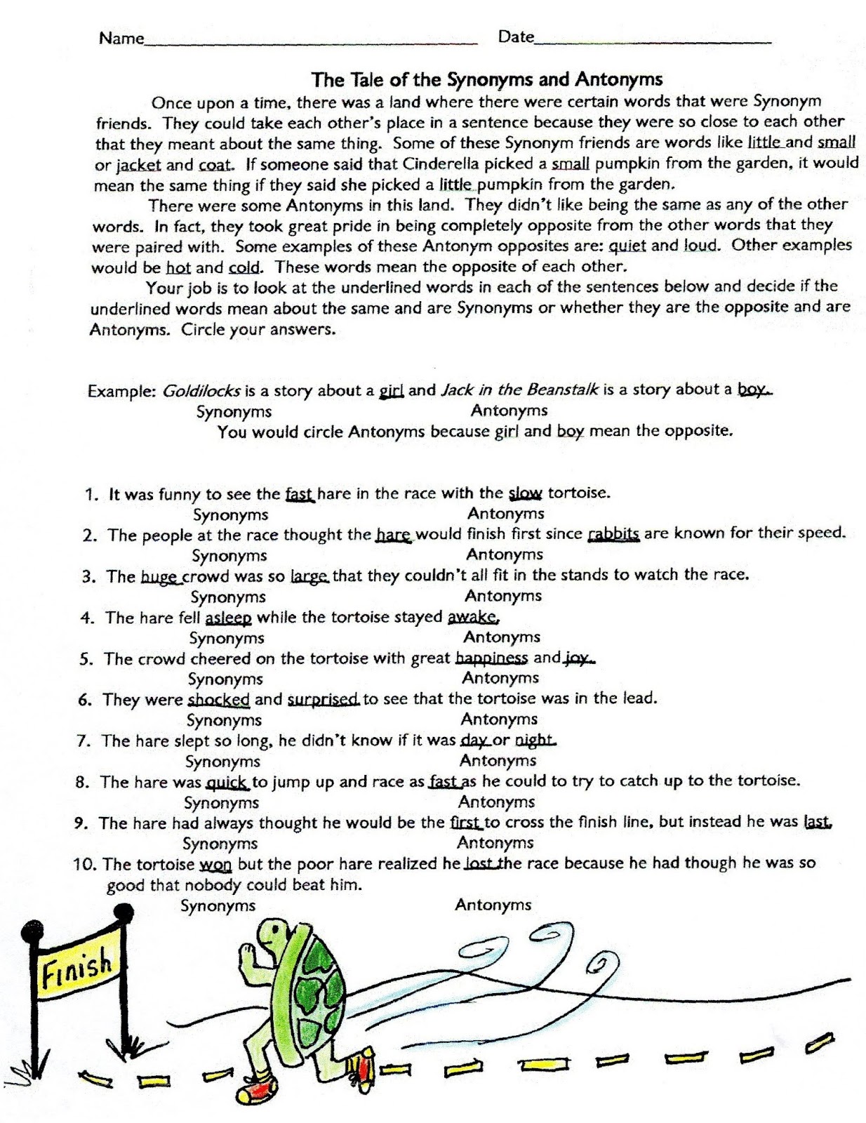 Ima Retired Teacher The Tale of the Synonyms and Antonyms Activity 2