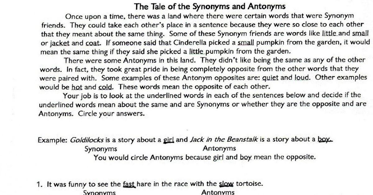 Ima Retired Teacher The Tale of the Synonyms and Antonyms Activity 2