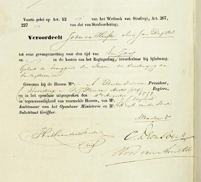 Vonnis uit 1853 tegen Johan van Haeften