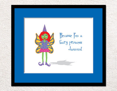 framed illustration of a feisty fairy with text
