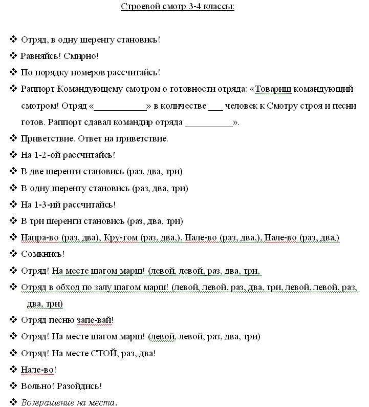 слова командира на смотр строя