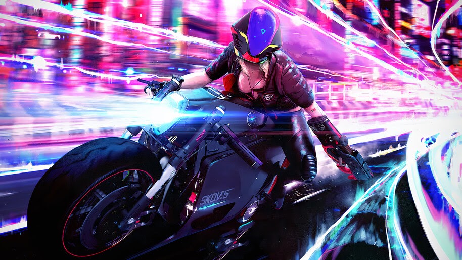 Cyberpunk, Biker, Girl, Morcycle, 4K, #6.427