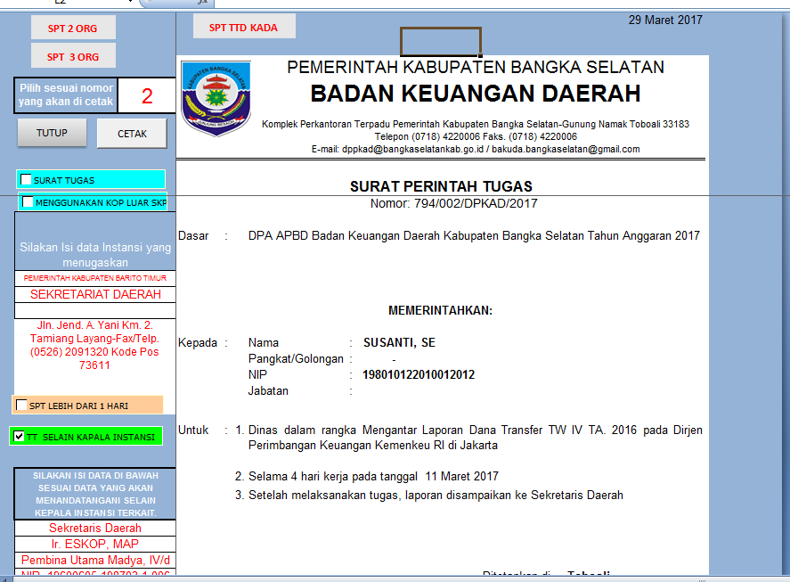 Aplikasi Sppd Excel 2017 GTK Guru