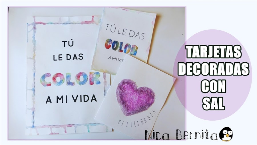 Tarjetas o postales decoradas con sal y témperas (Nica Bernita)