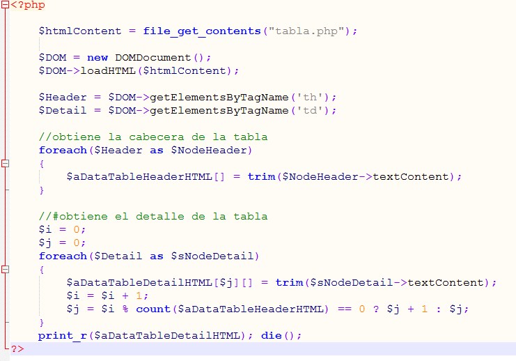 Nobilis Chile Convertir tabla HTML a array PHP