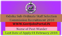 Odisha Sub-Ordinate Staff Selection Commission Recruitment 2018-271 Warder