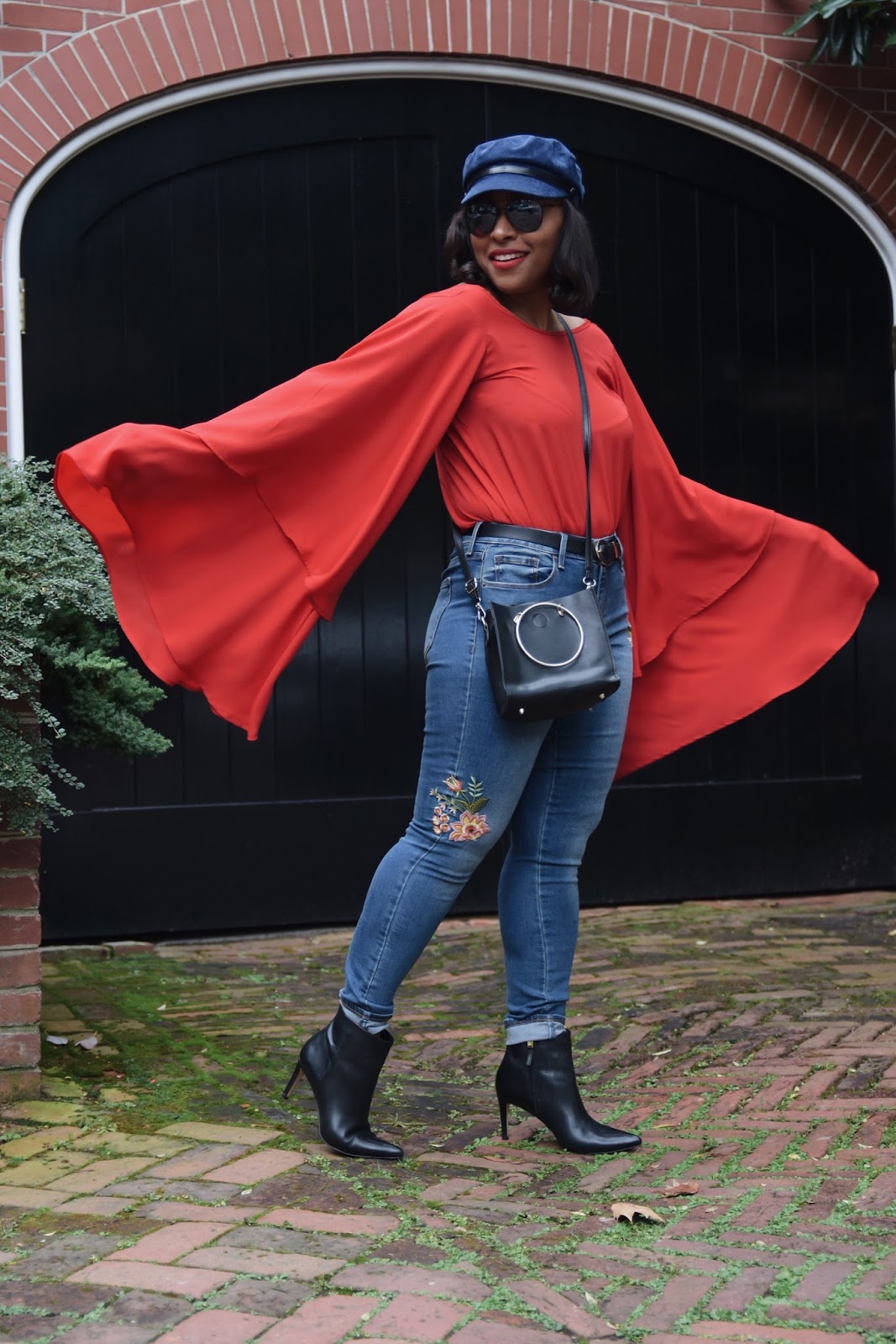 Go Jane, Statement sleeves, flare sleeves, bell sleeves, fall outfits, big sleeve tops, fall outfit ideas, cabbie hat, off the shoulder tops, georgetown