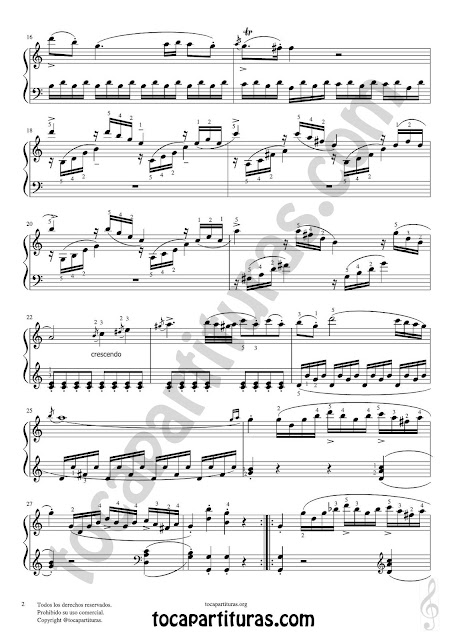 Hoja 2 Sonata en Do Mayor K545 Partitura de Piano Completa con digitación (Fingering Piano Sheet Music)