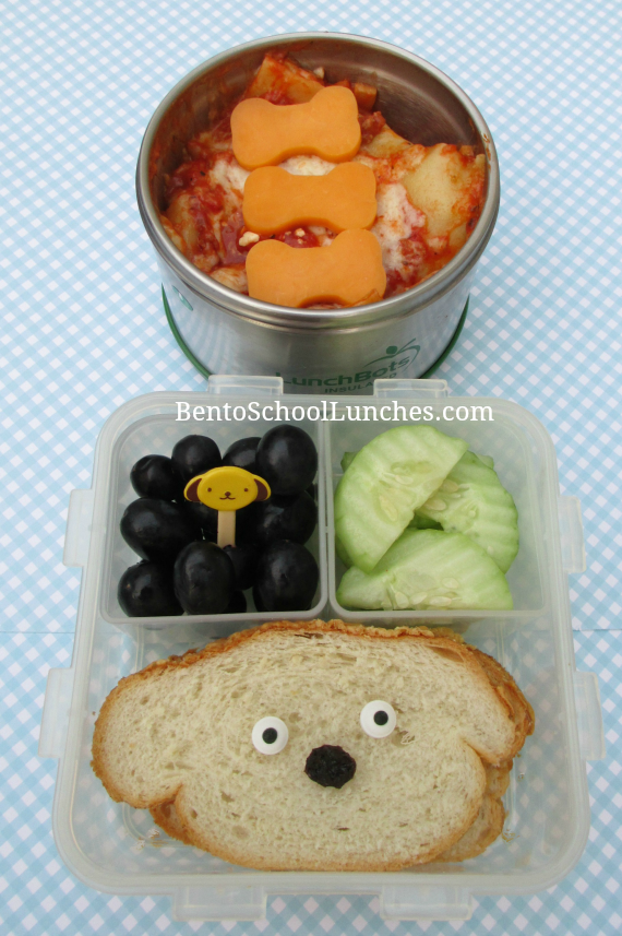 Leftover lasagna for lunch, dog themed