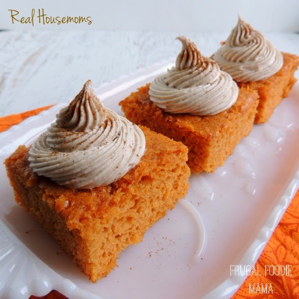 Pumpkin Pie Angel Food Cake with Cinnamon Cream Cheese Frosting via thefrugalfoodiemama.com for Real Housemoms