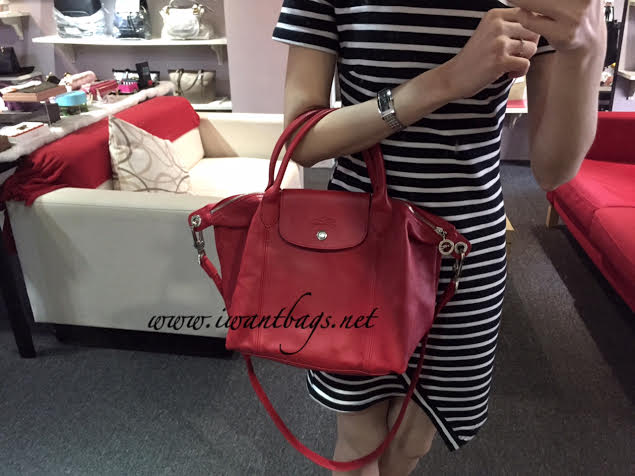 longchamp le pliage cuir red