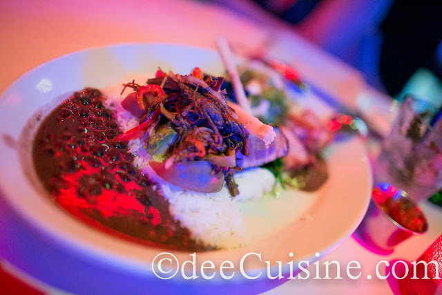 Sugar cane tuna, crispy Cuban pork belly, vaca frita