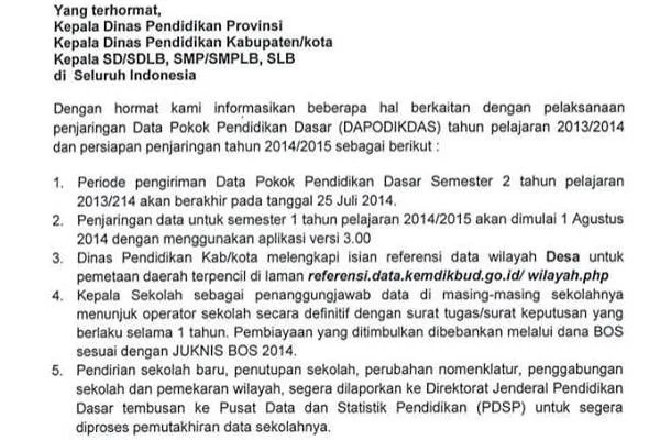 Informasi berkaitan dengan pelaksanaan penjaringan dapaodik tahun 2014/2015.