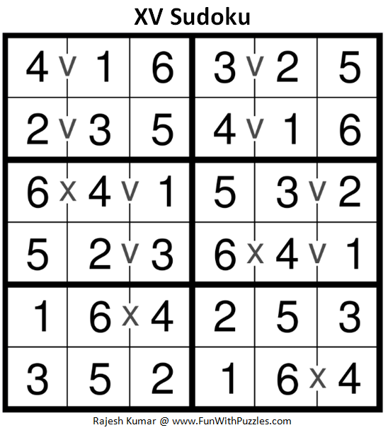 XV Sudoku (Mini Sudoku Series #82) Solution