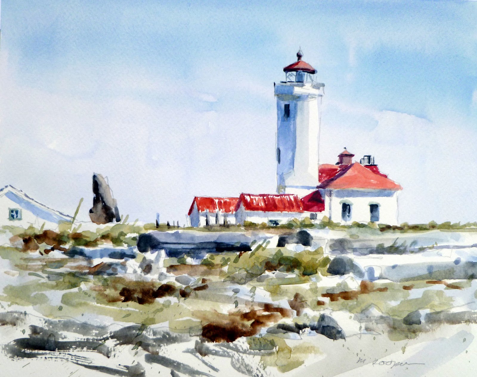 Michele's NW Studio Art & Wine, Watercolor Lighthouse