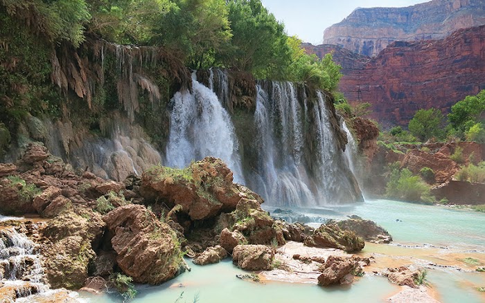 Fifty Foot Falls is located about 8.5 miles from the trailhead and a mile or so past Supai village