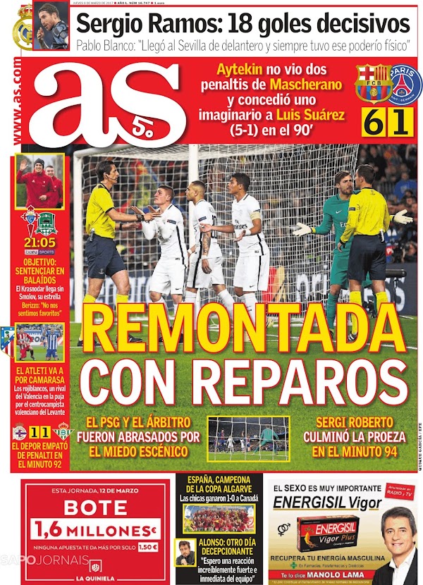 FC Barcelona, AS: "Remontada con reparos"