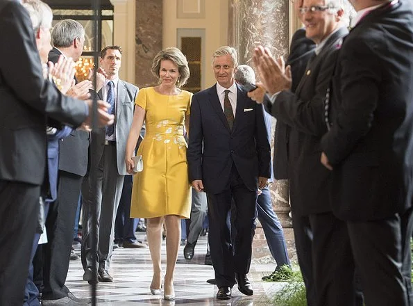 Queen Mathilde and King Philippe of Belgium hosted a reception at the Royal castle. Queen wore Natan dress