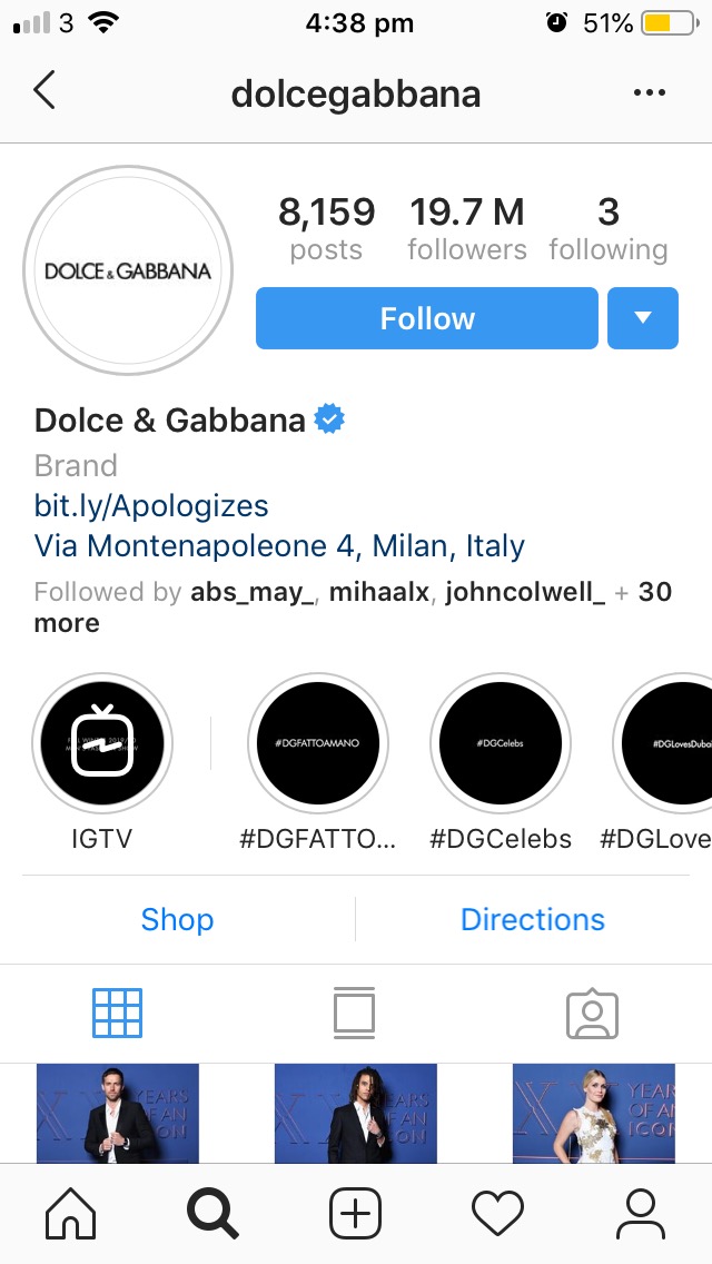 dolce and gabbana social media
