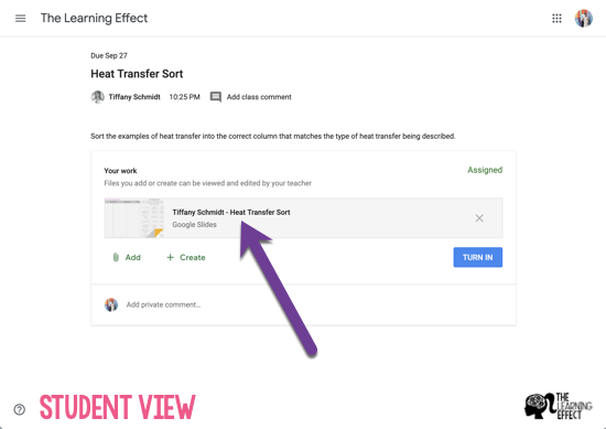 Google Classroom tutorial student view