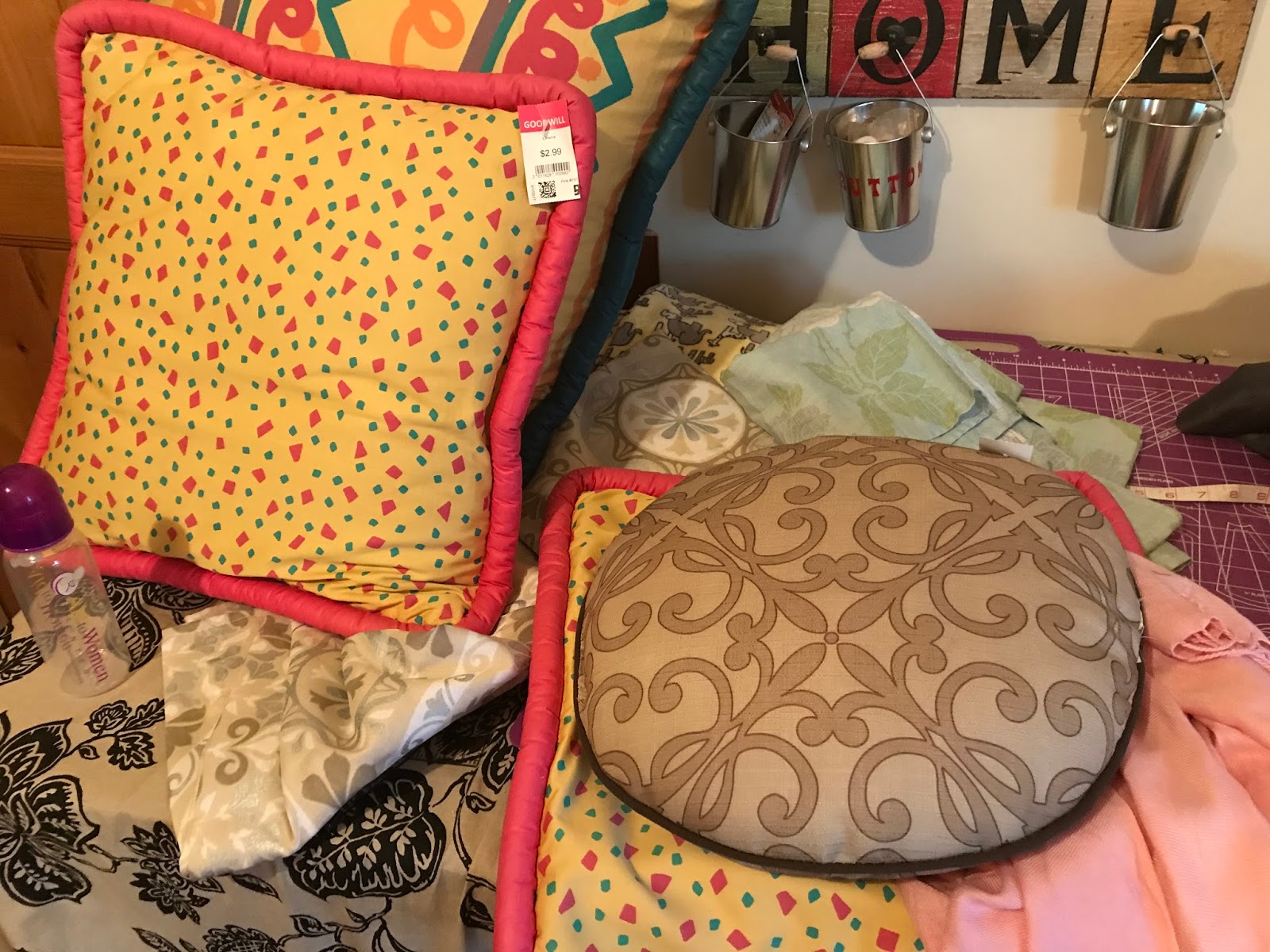 Straddling the Gap Upcycling Goodwill Challenge Pillows!