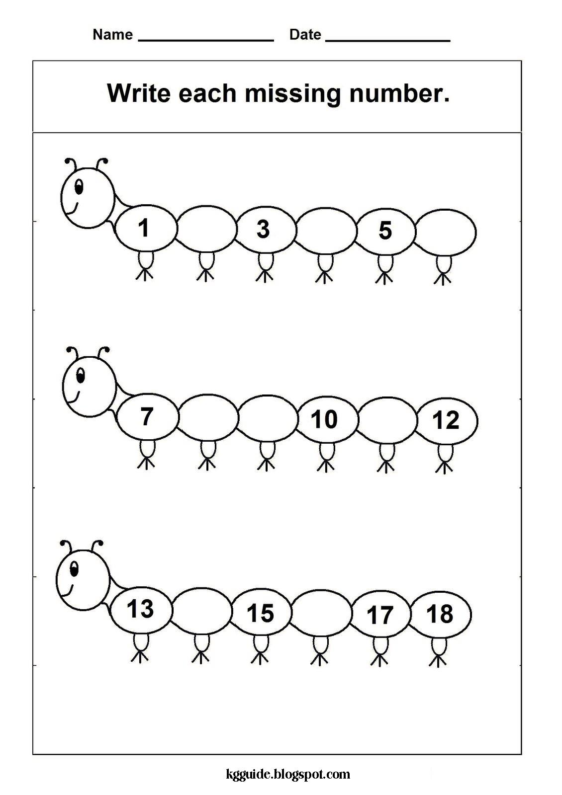 KINDERGARTEN WORKSHEET (MISSING NUMBERS)