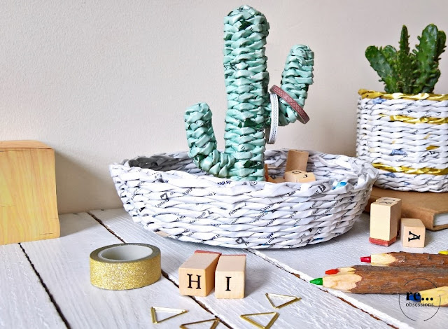 organizer, paper weaving, paper wicker, paper art. recycle, basket, papierowa wiklina, cactus, koszyk, kaktus