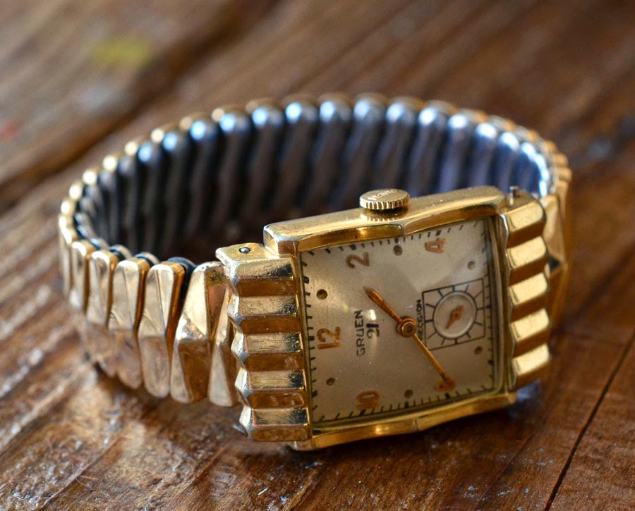 【高級時計グリュエン】 Gruen クォーツ デイト 腕時計 幅広ベルト