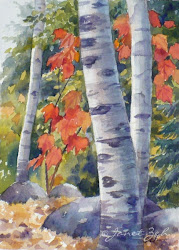 birch trees watercolor mountains paintings painting oil paper fall autumn