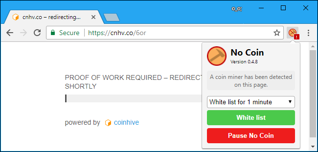 installa l'estensione del browser "No Coin"