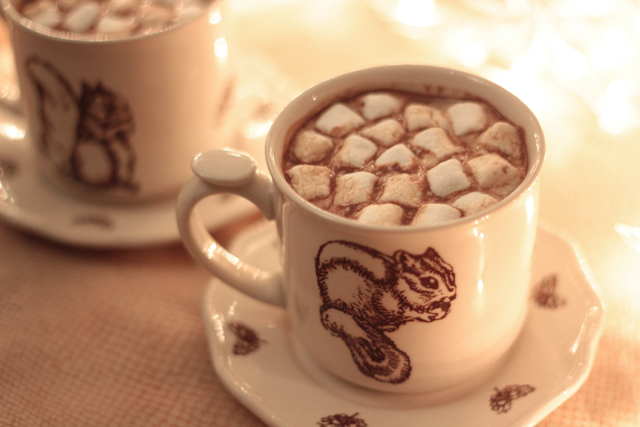 hot chocolate in animal cups