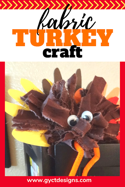 Create your own turkey for Thanksgiving and fall with just a few fabric scraps and paper.  A great project to do with toddlers, preschoolers and school age children.  #thanksgiving #fallcraft #kidscraft #thanksgivingtable #turkeycraft #preschoolcraft