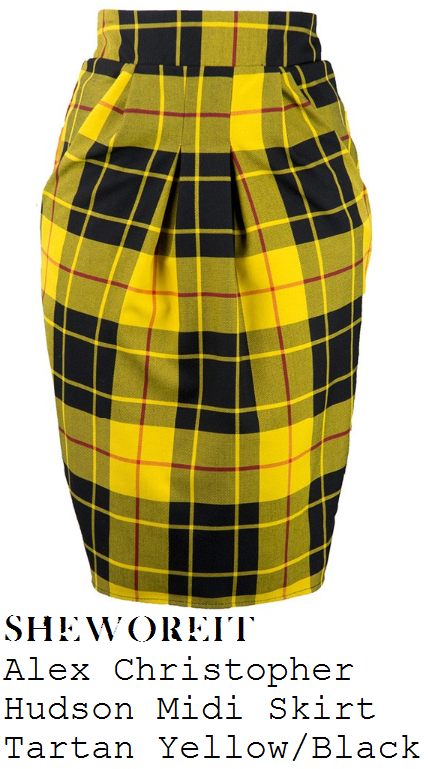 chloe-sims-yellow-black-and-red-tartan-print-high-waisted-tailored-midi-pencil-skirt