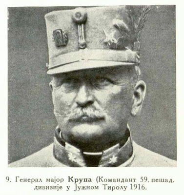 Major-General Kroupa, Commandant of the 59th Infantry Division (in South Tyrol 1916).
