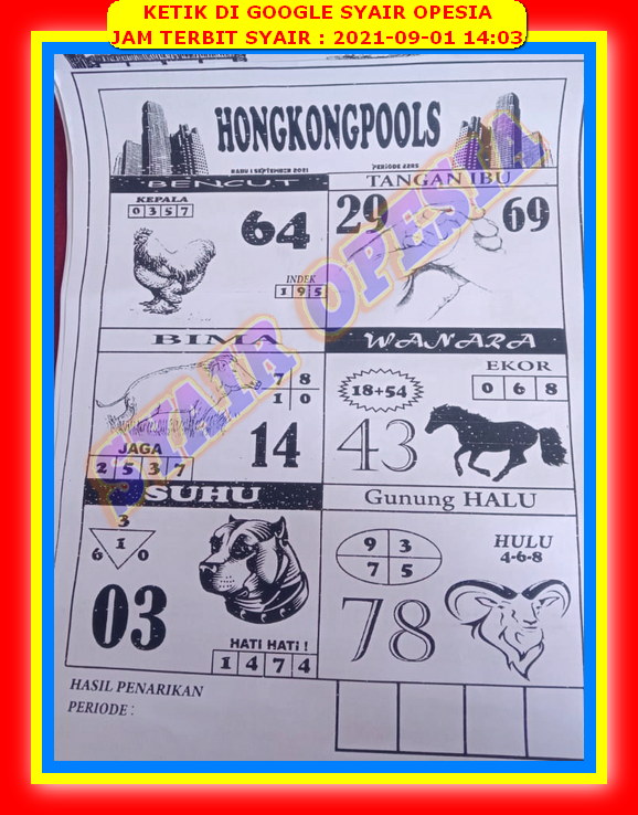 Syair Toto Hongkong 1 September 2021 Royal Syair