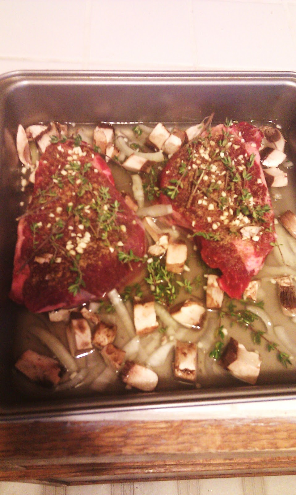 Juicy Steaks with Onions, Mushrooms, and Seasoned Potatoes