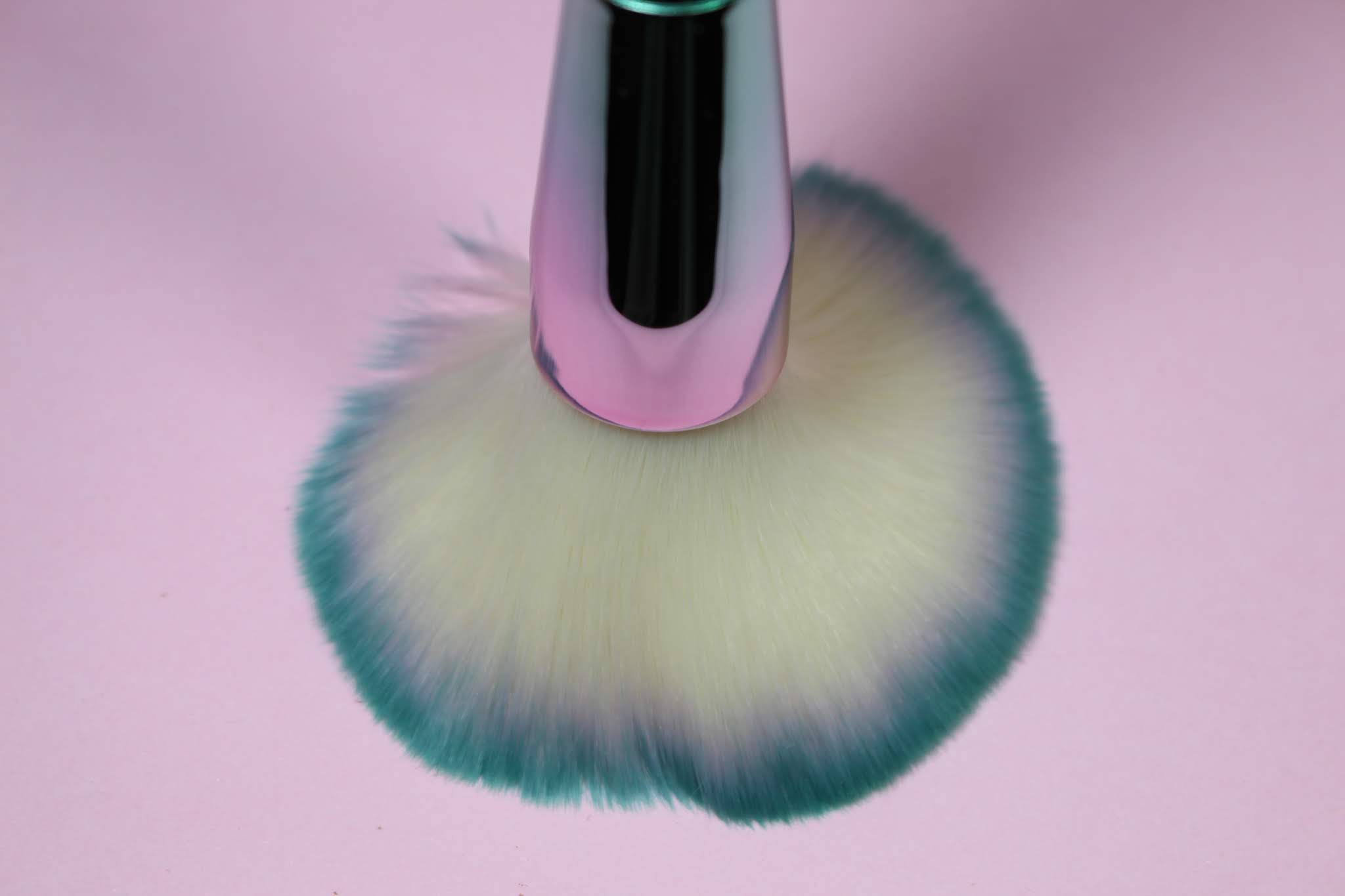 close-up of makeup brushe's head with synthetic bristles