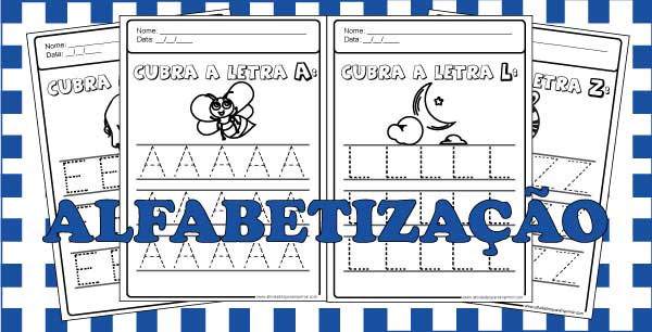 Alfabeto Pontilhado A atividade consiste na letra do alfabeto, uma imagem que começa com a letra indicada e a letra pontilhada para ser feita pelo aluno. alfabeto pontilhado