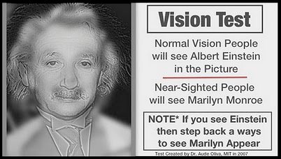 Vision Test - Normal people will see Albert Einstein in the picture. Near-sighted  people will see Marilyn Monroe.