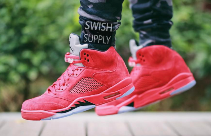 jordan 5 red suede on feet