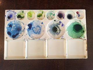Water colour palette as used by Manju Panchal