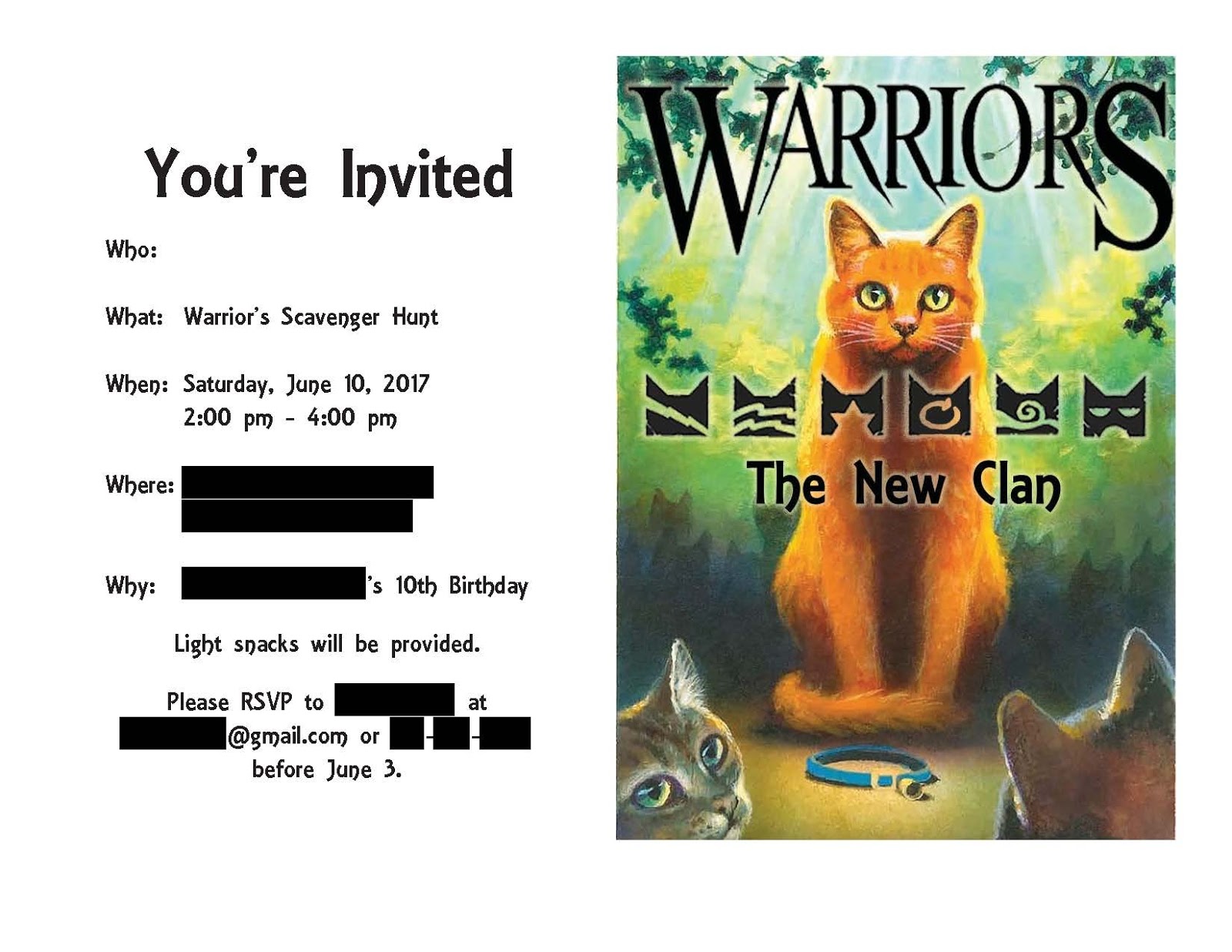 Warrior Cats Birthday Party Invitations Warrior Cats Birthday Party Invitations