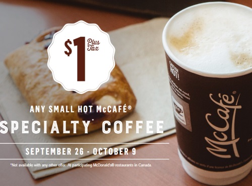 McDonalds $1 Small Hot McCafe Specialty Coffee