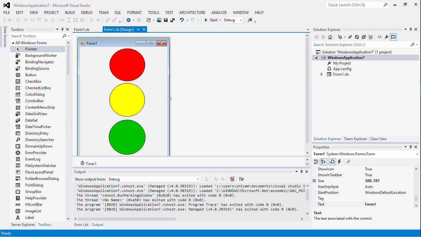 Program to display traffic Signal using timer in /Visual Basic